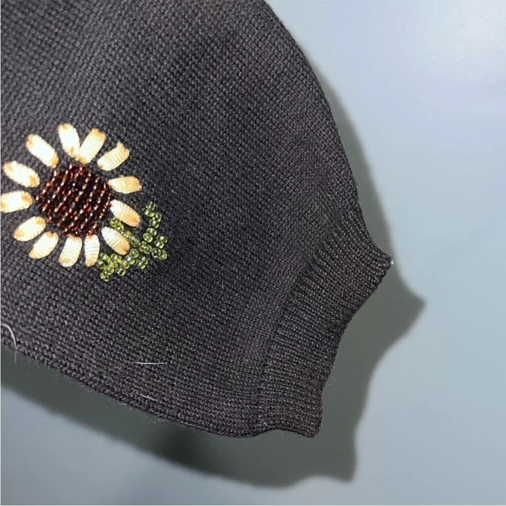 Susan bristol- Black floral embroidered button up sweater